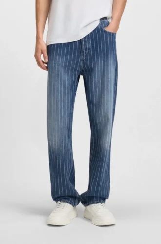 Blue baggy-fit jeans in striped denim