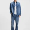 Blue baggy-fit jeans in striped denim