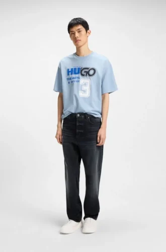Blue-black baggy-fit jeans in rigid denim