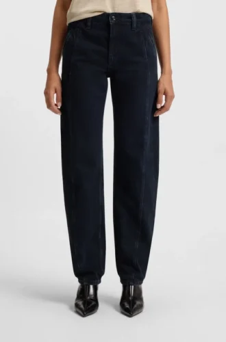 Blue-black barrel-leg jeans in soft denim