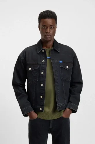 Blue-black regular-fit jacket in rigid denim