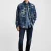 Blue-black tapered-fit jeans in stretch denim