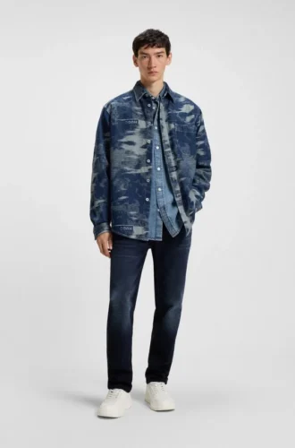 Blue-black tapered-fit jeans in stretch denim