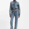 Blue bomber jacket in stretch denim