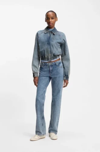 Blue bomber jacket in stretch denim