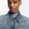Blue bomber jacket in stretch denim