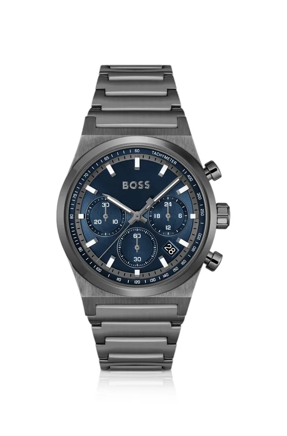 Blue-dial chronograph watch in grey-plated steel Blue-dial chronograph watch in grey-plated steel