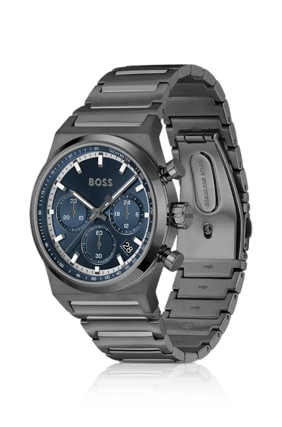 Blue-dial chronograph watch in grey-plated steel Blue-dial chronograph watch in grey-plated steel