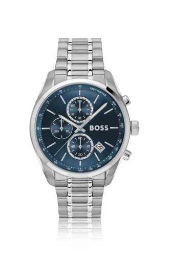 Blue-dial chronograph watch in silver-tone steel
