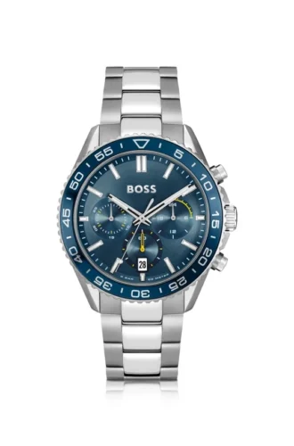 Blue-dial chronograph watch with link bracelet