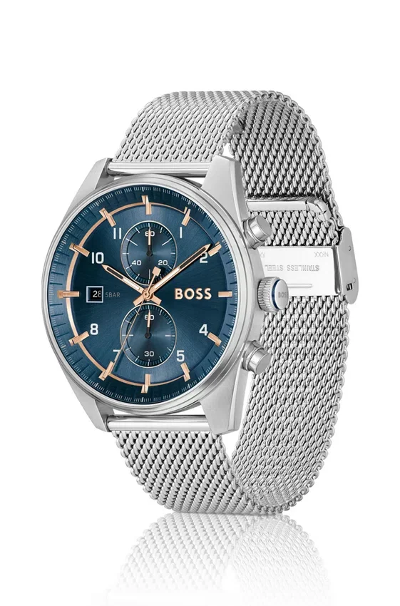 Blue-dial chronograph watch with mesh bracelet Blue-dial chronograph watch with mesh bracelet