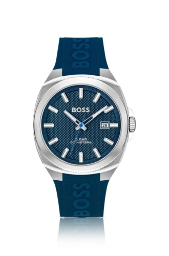 Blue-dial watch with silicone strap