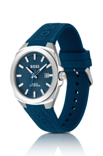 Blue-dial watch with silicone strap