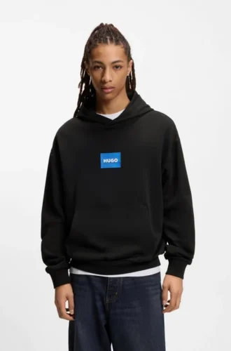 Blue-logo hoodie in cotton terry