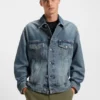 Blue loose-fit jacket in rigid denim
