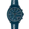 Blue-plated chronograph watch with blue silicone strap
