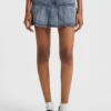 Blue rigid-denim mini skirt with half pleating Blue rigid-denim mini skirt with half pleating