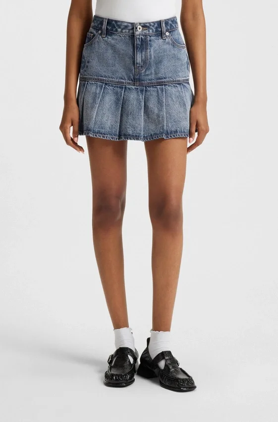 Blue rigid-denim mini skirt with half pleating Blue rigid-denim mini skirt with half pleating