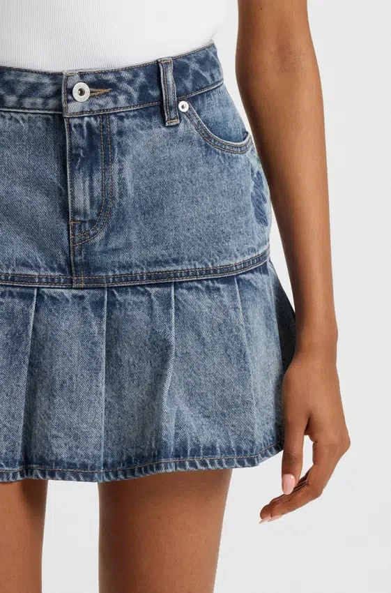 Blue rigid-denim mini skirt with half pleating Blue rigid-denim mini skirt with half pleating