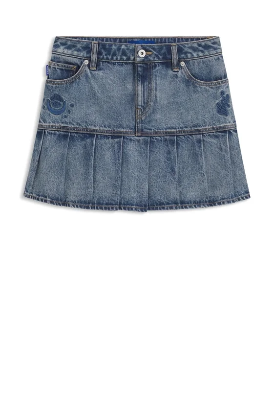 Blue rigid-denim mini skirt with half pleating Blue rigid-denim mini skirt with half pleating