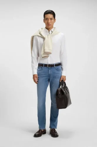 Blue slim-fit jeans in performance denim