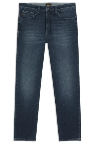 Blue tapered-fit jeans in comfort-stretch denim