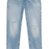 Blue tapered-fit jeans in distressed denim