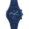 Blue watch with silicone logo strap