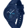 Blue watch with silicone logo strap