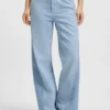 Blue wide-leg jeans in rigid denim