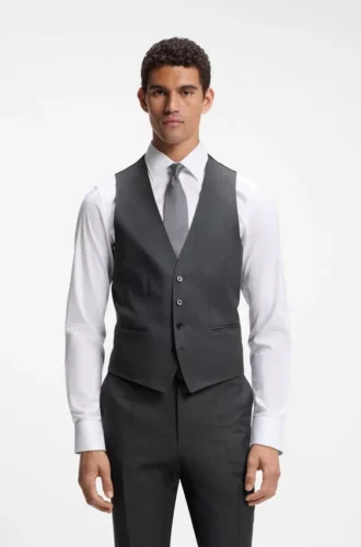 BOSS ONE – Slim-fit vest in virgin-wool serge