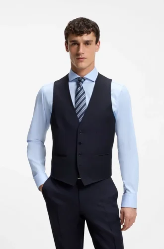 BOSS ONE – Slim-fit vest in virgin-wool serge