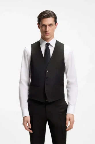 BOSS ONE – Slim-fit vest in virgin-wool serge