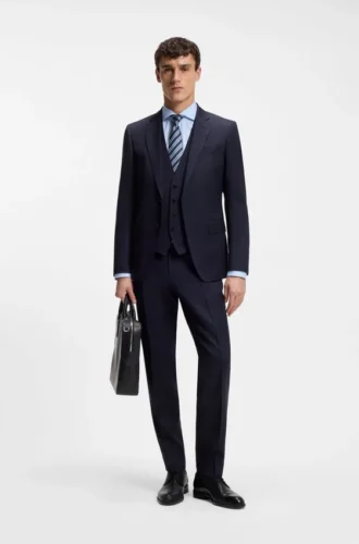 BOSS ONE – Slim-fit vest in virgin-wool serge