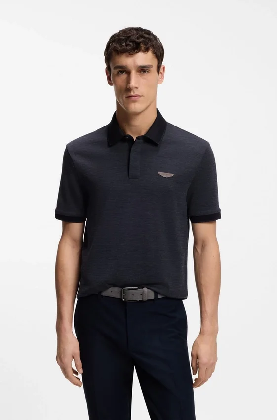 BOSS x ASTON MARTIN polo shirt in wool-cotton piqué BOSS x ASTON MARTIN polo shirt in wool-cotton piqué