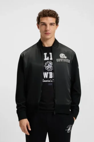 BOSS x DALLAS COWBOYS bomber jacket with helmet graphic