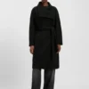 Bouclé coat with stand collar and belt