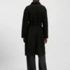Bouclé coat with stand collar and belt