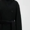Bouclé coat with stand collar and belt