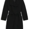 Bouclé coat with stand collar and belt