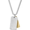 Box-chain necklace with branded double-tag pendant