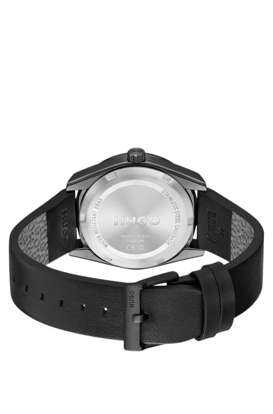 #BRIGHT SPORT Black-plated watch with tonal leather strap #BRIGHT SPORT Black-plated watch with tonal leather strap
