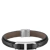 Brown-leather cuff with branded metallic link