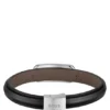 Brown-leather cuff with branded metallic link