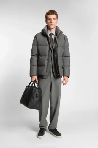 Brushed slim-fit jacket in stretch flannel