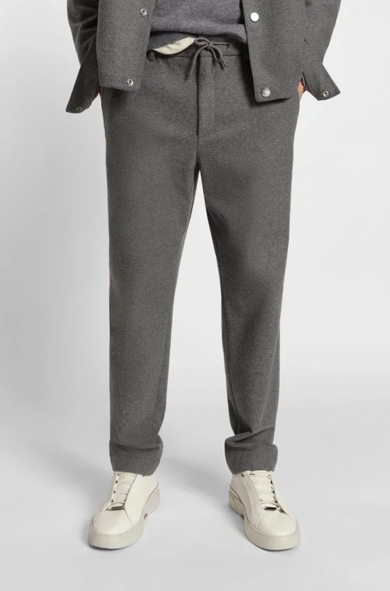 Brushed tapered-fit trousers in stretch flannel Brushed tapered-fit trousers in stretch flannel