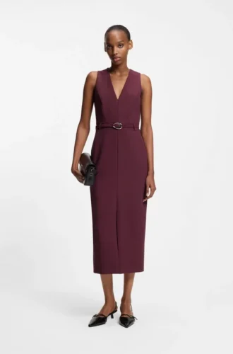 Buckle-detail dress with V neckline