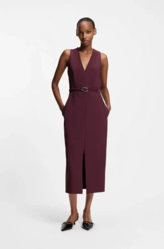 Buckle-detail dress with V neckline