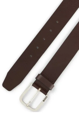 Buffalo-leather belt with branded pin buckle