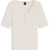 Button-placket top in a cotton blend